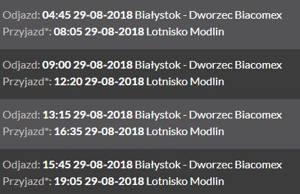 Расписание автобуса Белосток - аэропорт Модлин